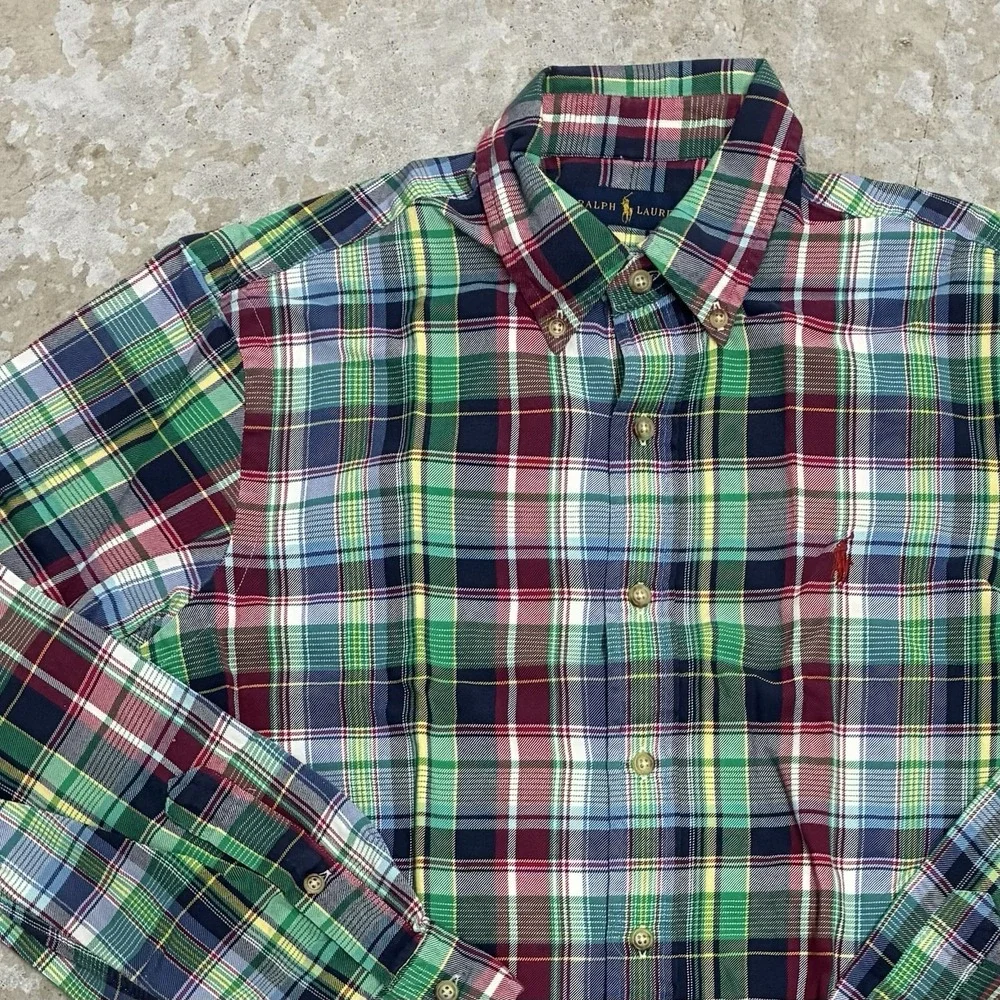 Polo Ralph Lauren Shirt Mens Medium Plaid Button Up Classic Cotton Preppy